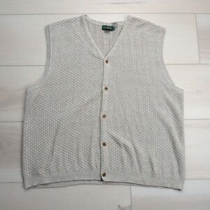 Vintage J Crew Oarsman Cardigan Sweater Vest Mens XL Cotton Linen Gray Knit